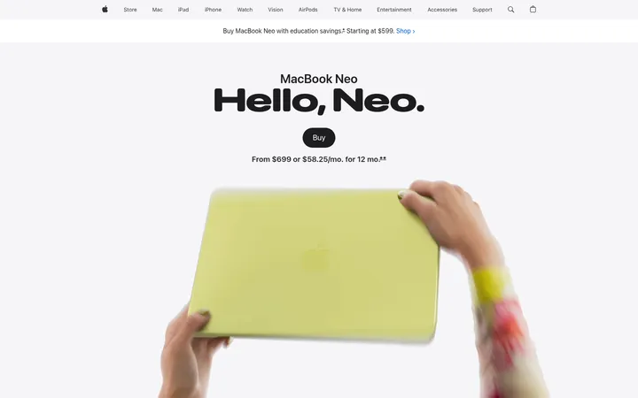 Apple — MacBook Neo 首屏截图