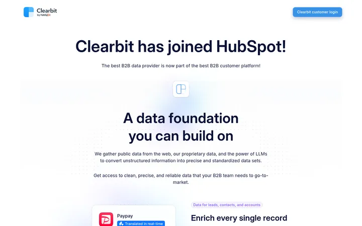 Clearbit — Homepage 首屏截图