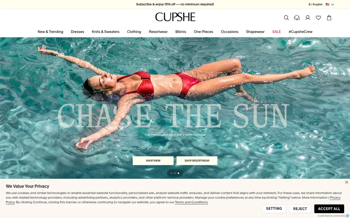 Cupshe 首屏截图