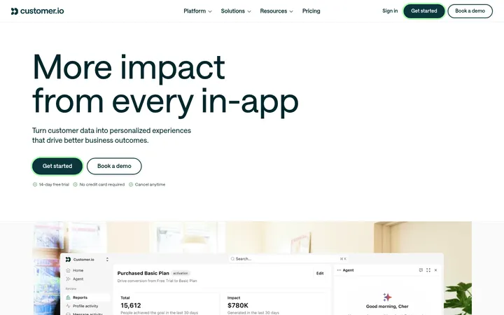 Customer.io 首屏截图