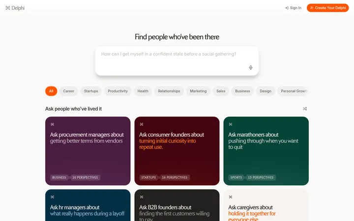 Delphi — Find Perspectives 首屏截图