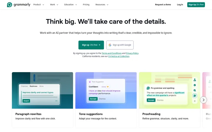 Grammarly 首屏截图