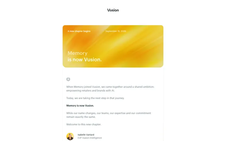 Memory — Rebrand Announcement 首屏截图