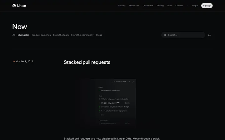 Linear — Changelog 首屏截图