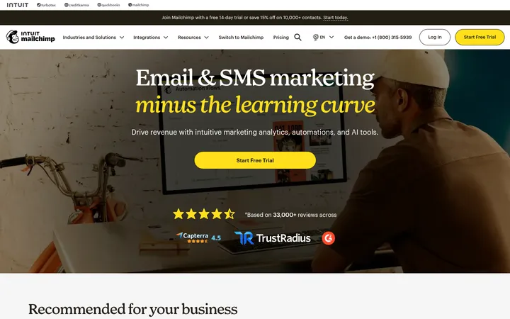 Mailchimp 首屏截图
