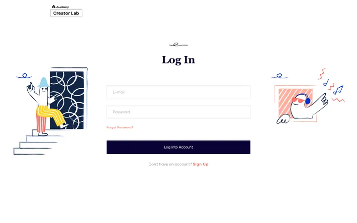 Audacy — Creator Lab Login 首屏截图