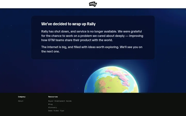 Rally — Shutdown Notice 首屏截图