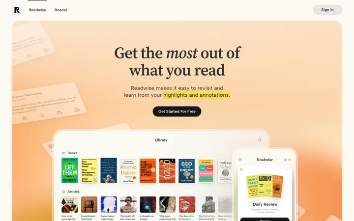 Readwise 首屏截图