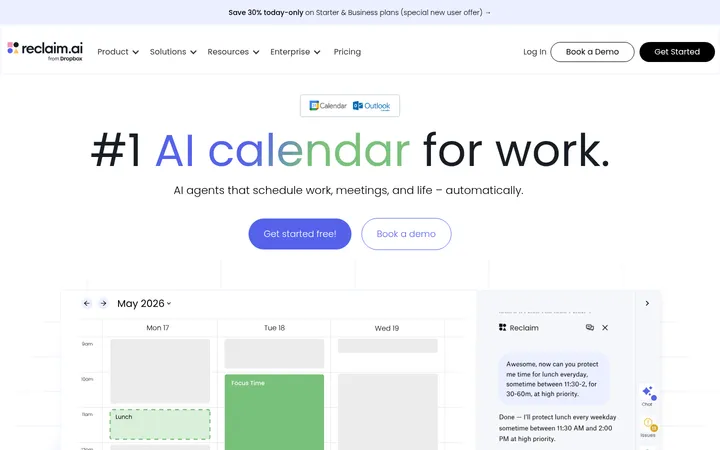 Reclaim — Homepage 首屏截图