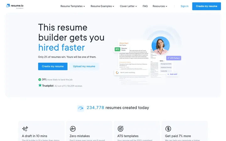 Resume.io 首屏截图