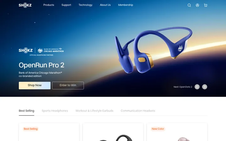 Shokz 首屏截图