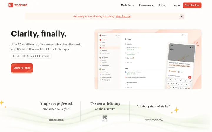 Todoist 首屏截图