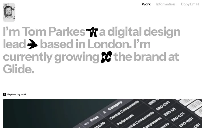 Tom Parkes 首屏截图