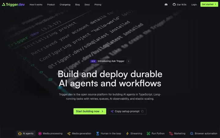Trigger.dev 首屏截图