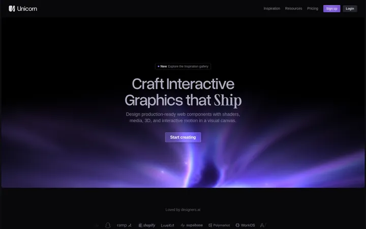 Unicorn Studio 首屏截图