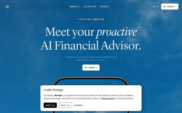 Origin Financial 首屏截图
