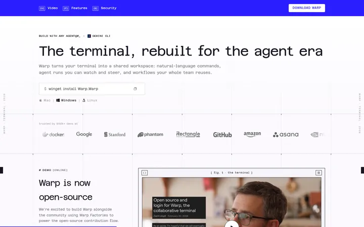 Warp — Terminal 首屏截图
