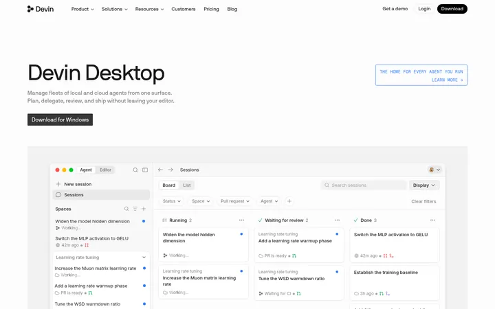 Devin — Desktop 首屏截图
