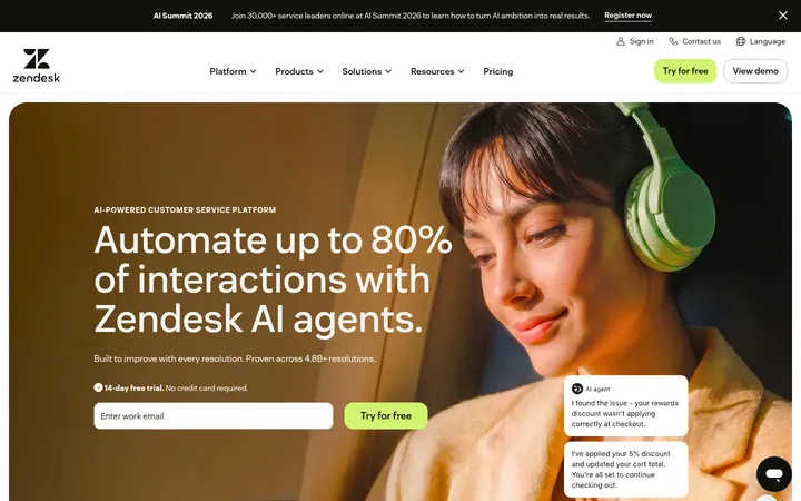 Zendesk 首屏截图